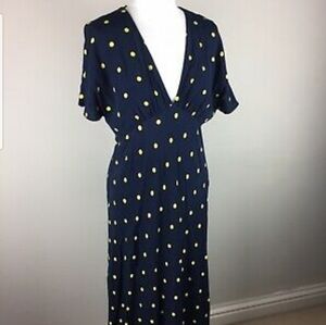 Zara - midi navy dress w/yellow polka dots